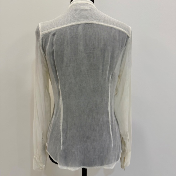 The Limited Silk Tuxedo Front Blouse, Ivory, Size M, Tailored Fit, Long Sleeves - Picture 5 of 9